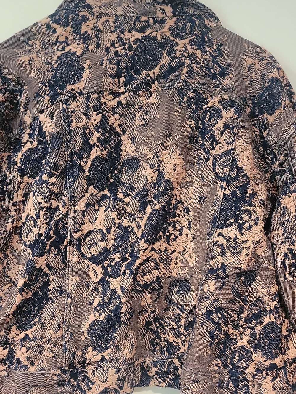 Womens Pink And Blue Patterned Button-Up Jean Jacket